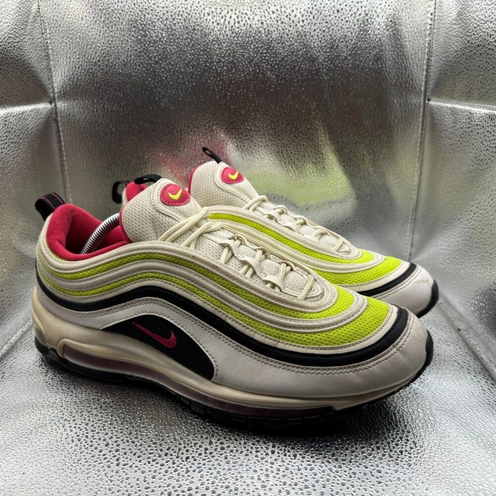 Size 11.5 Nike Air Max 97 Mens White Black Volt Green Rush Pink Shoes CI9871-100